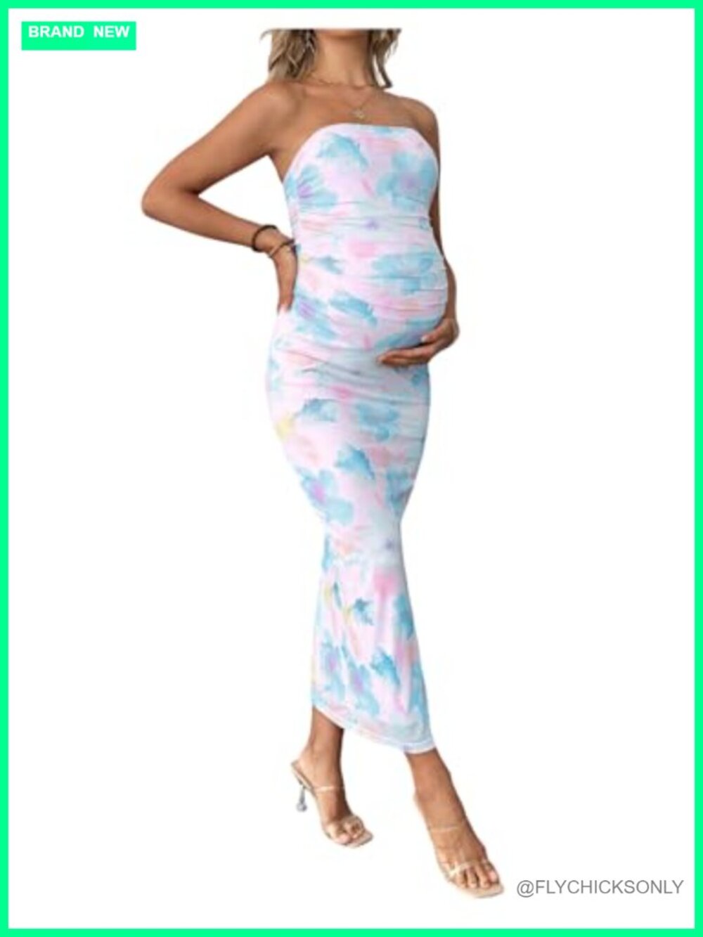 Floerns Strapless Bodycon Maternity Maxi Dress Floral Summer